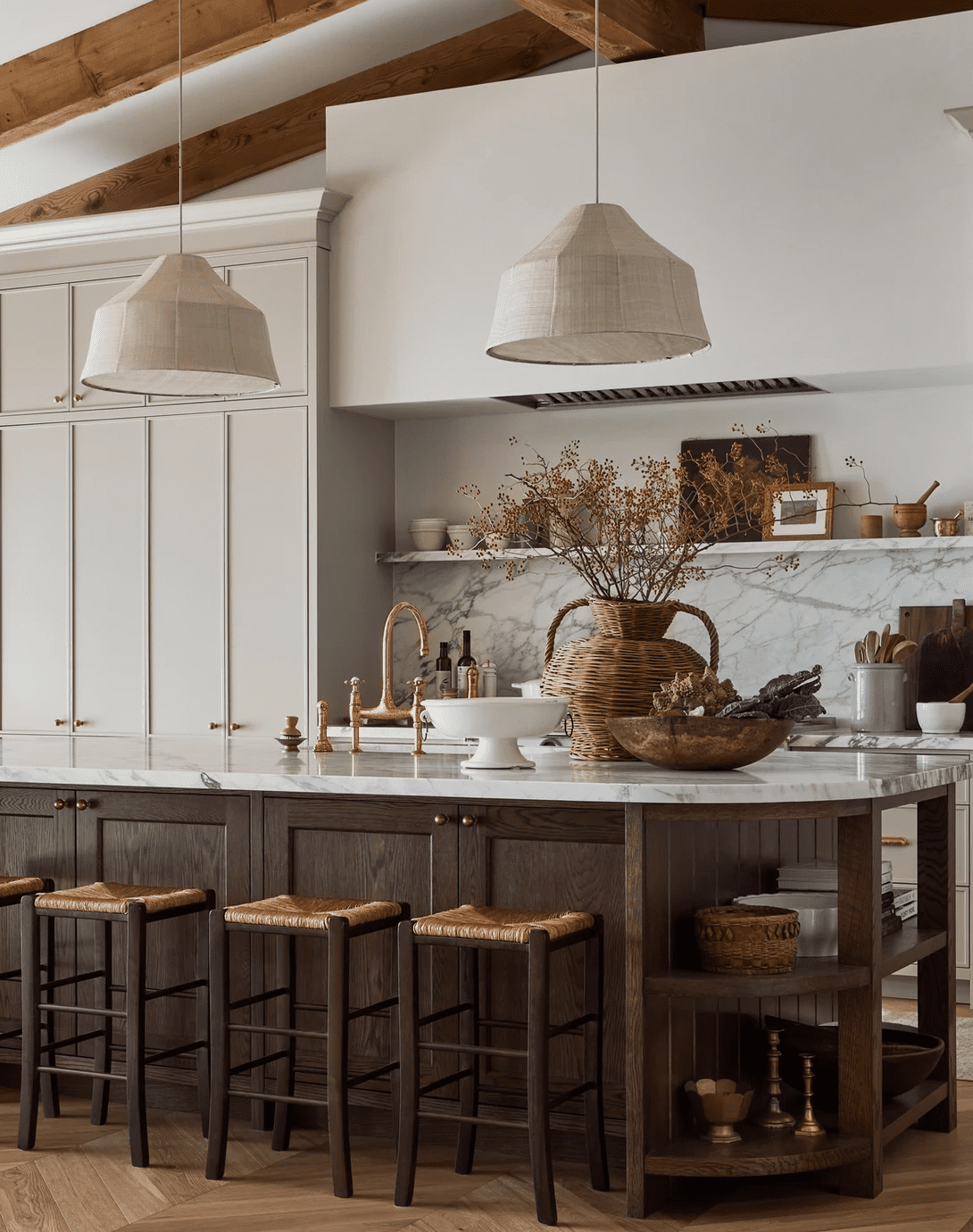 creamy white and multi-wood kitchen