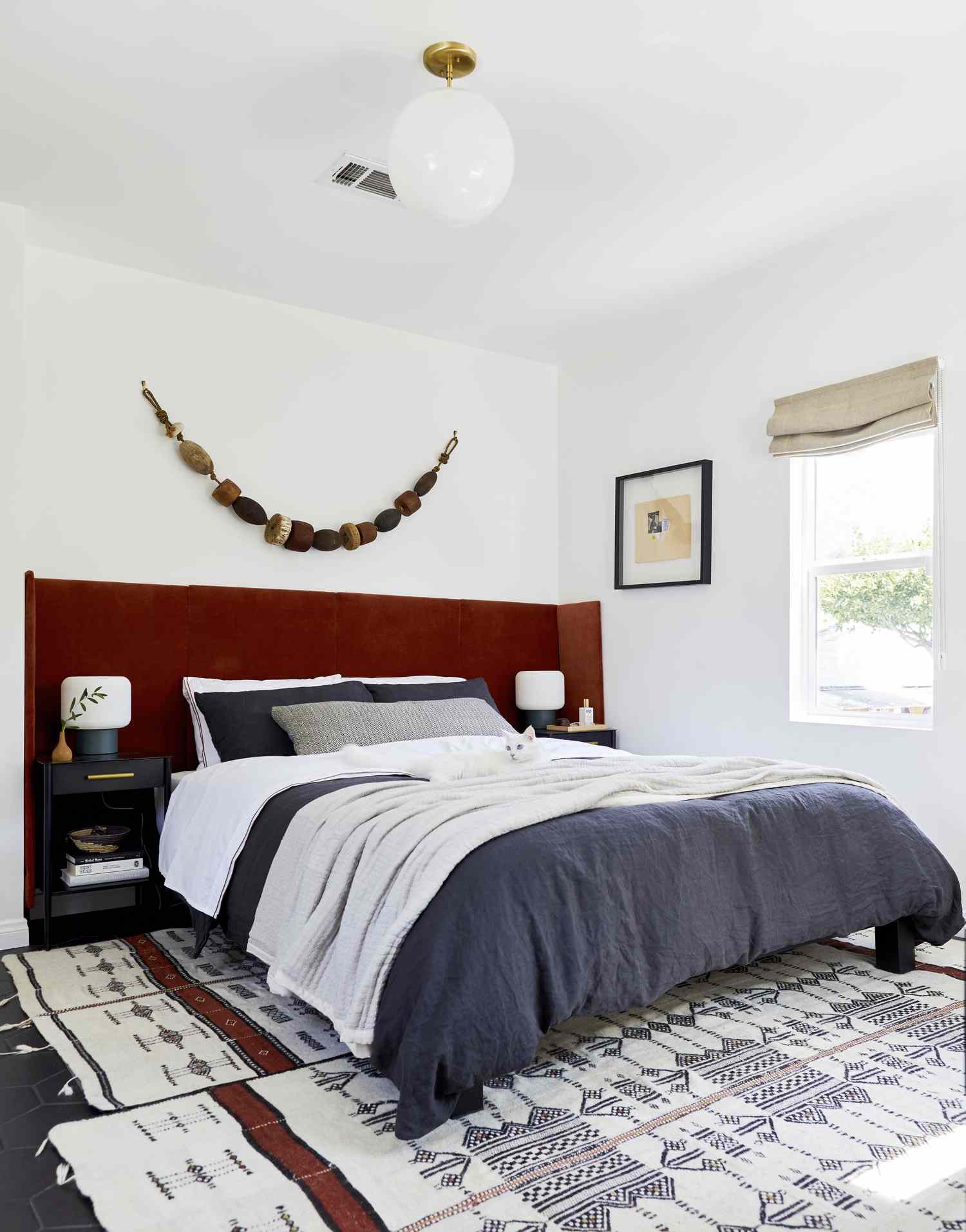 navy and maroon bedroom