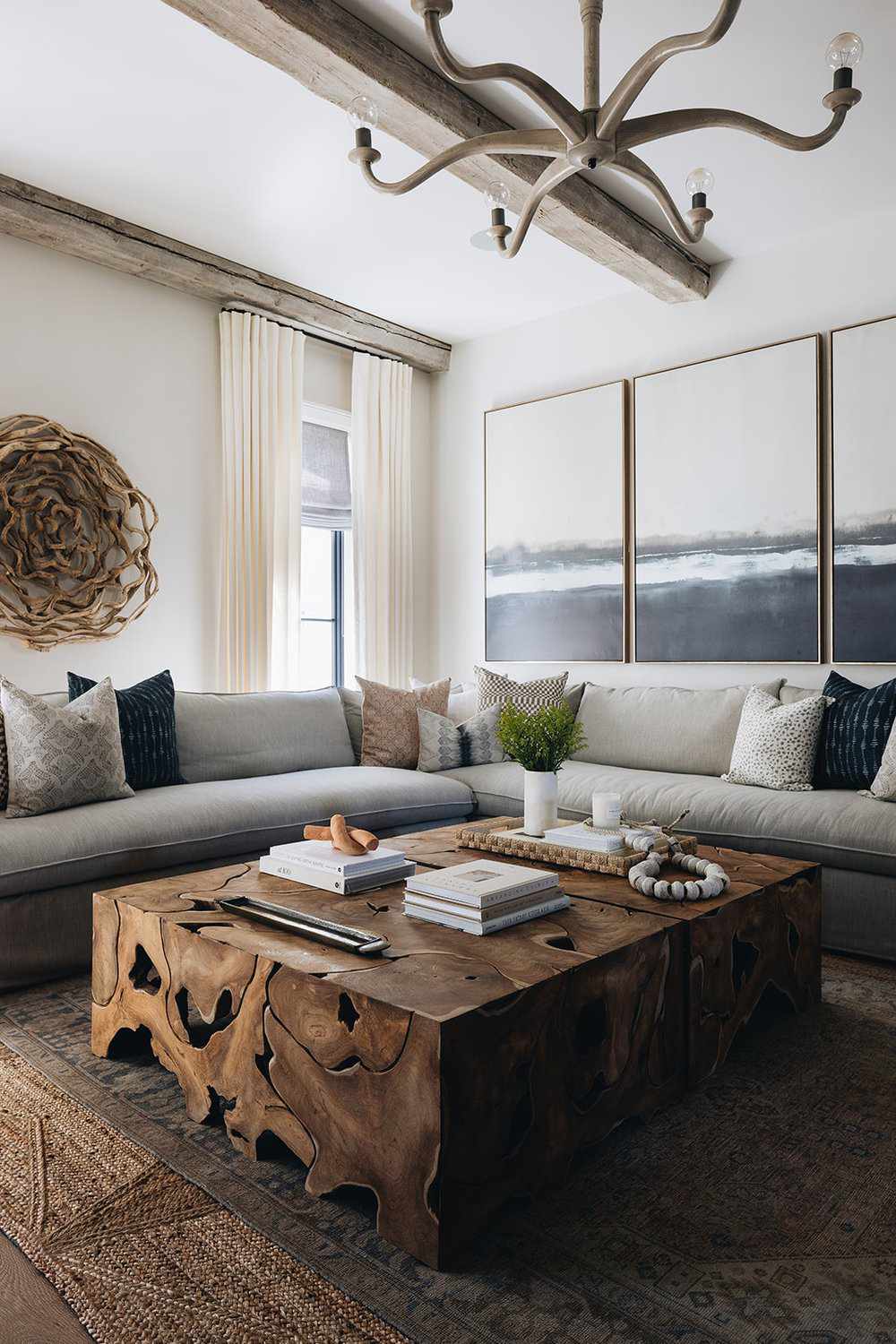 farmhouse gray and brown living room