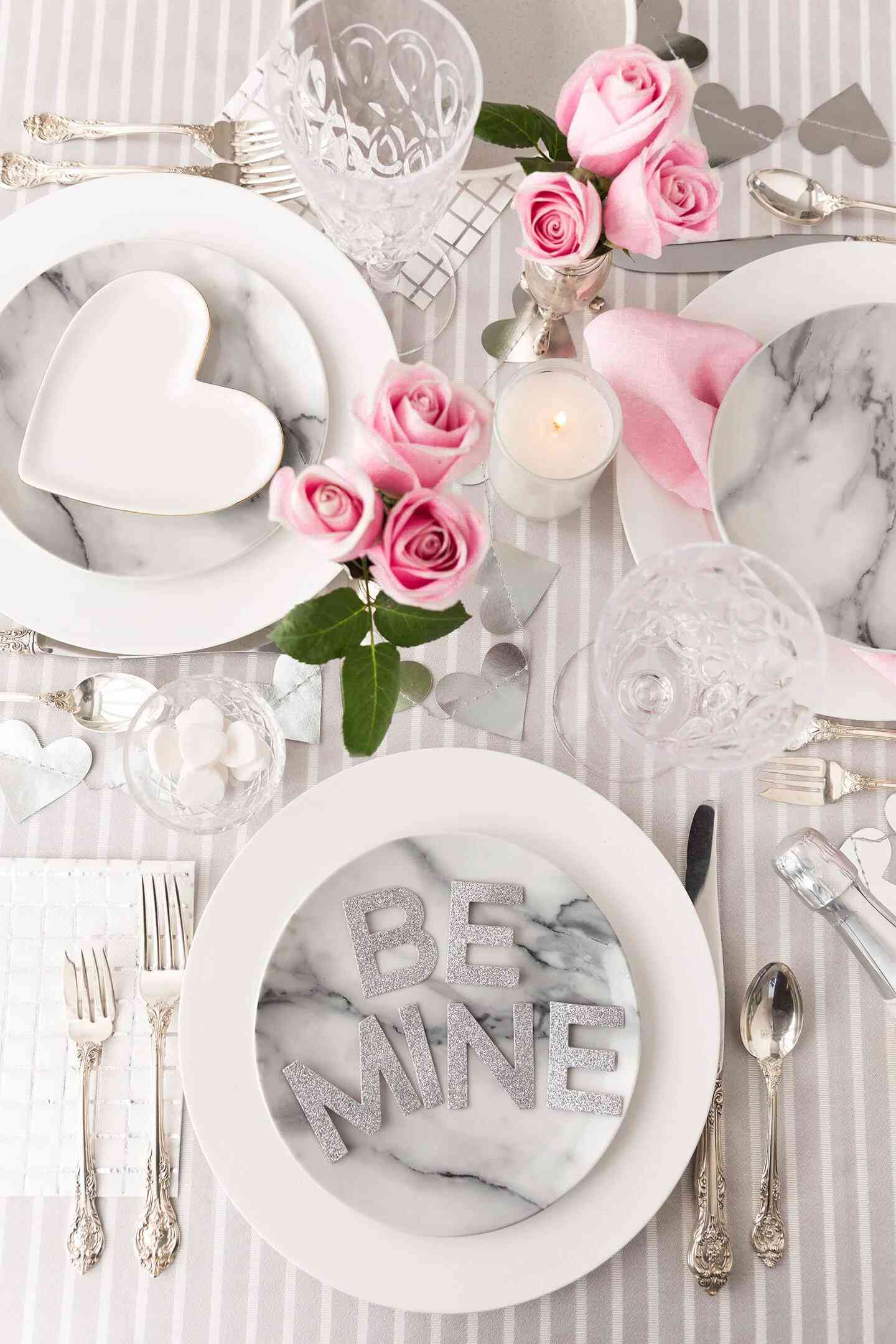 Marble Valentine's Day tablescape