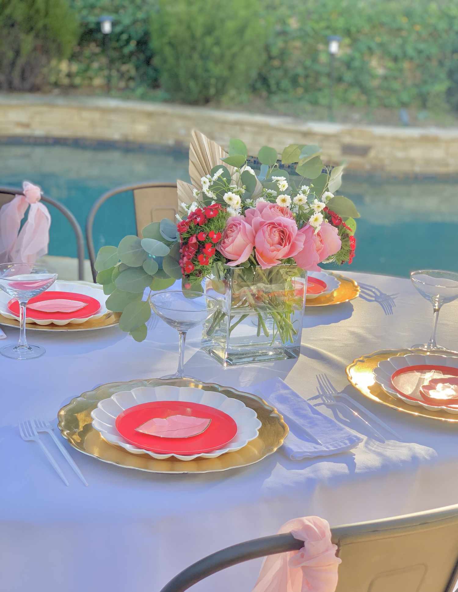 Bright neon and gold Valentine's Day table