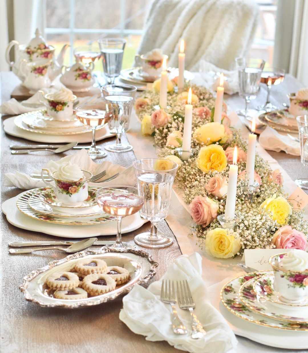 Yellow, white, and light pink tablescape