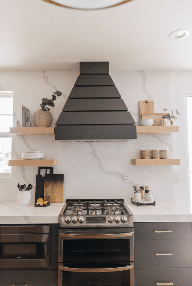 black and gold kitchen vent hood